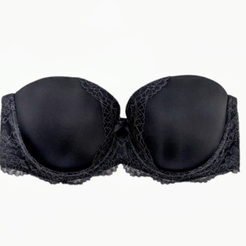 Victoria Secret Dream Angels Multi-Way Strapless Black Floral Lace Bra Size 36D